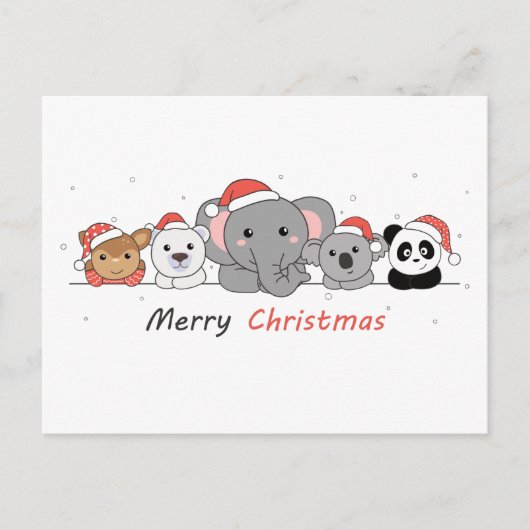 Carte Postale Joyeux Noël Animaux mignons Animaux Pos (Devant)