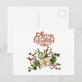 Carte Postale Joyeux Noël aquarelle Holly Berry et lettres (Devant / Derrière)