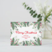 Carte Postale joyeux noël aquarelle verdure baies rouge (Debout devant)