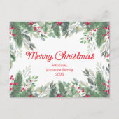 Carte Postale joyeux noël aquarelle verdure baies rouge (Devant)