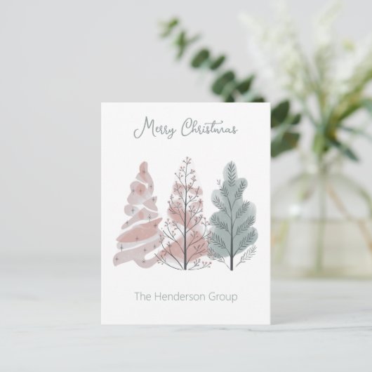 Carte Postale Joyeux Noël Arbres Entreprise QR Code (Debout devant)