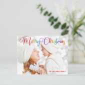 Carte Postale Joyeux Noël Arc en ciel Script Famille Photo Plutô (Debout devant)