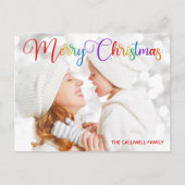 Carte Postale Joyeux Noël Arc en ciel Script Famille Photo Plutô (Devant)