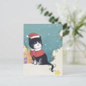 Carte Postale Joyeux Noël : Art d'illustration de chat (Debout devant)