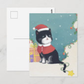 Carte Postale Joyeux Noël : Art d'illustration de chat (Devant / Derrière)