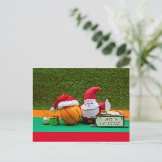 Carte Postale Joyeux Noël au joueur de basket avec Père Noël (Debout devant)