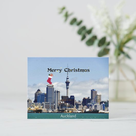 Carte Postale Joyeux Noël! Auckland Skyline, (Debout devant)