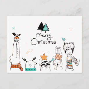 Carte Postale Joyeux Noël avec des amis animaux - Joyeux Noël