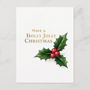 Carte Postale Joyeux Noël avec feuilles et baies de houx