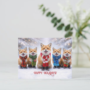 Carte Postale Joyeux Noël avec les renards heureux dans la neige