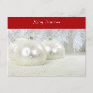 Carte Postale Joyeux Noël avec ornements argentés et neige