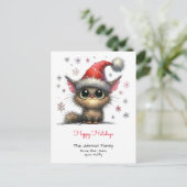 Carte Postale Joyeux Noël avec un chat mignon avec un chapeau de (Debout devant)
