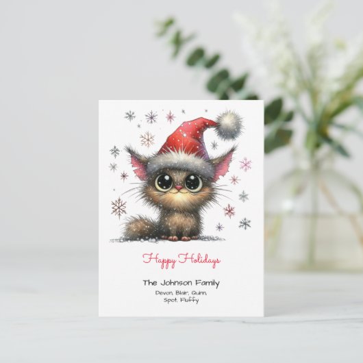 Carte Postale Joyeux Noël avec un chat mignon avec un chapeau de (Debout devant)