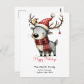 Carte Postale Joyeux Noël avec un renne mignon avec un chapeau d (Devant / Derrière)