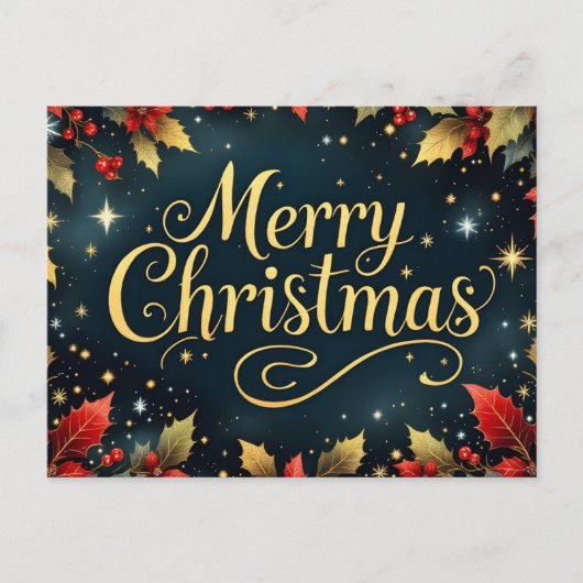 Carte Postale Joyeux Noël Baies Rouges/Or (Devant)