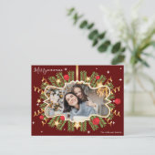 Carte Postale Joyeux Noël Belle Rouge Gold Photo Wreath (Debout devant)