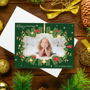 Carte Postale Joyeux Noël Belle Verte Gold Photo Wreath