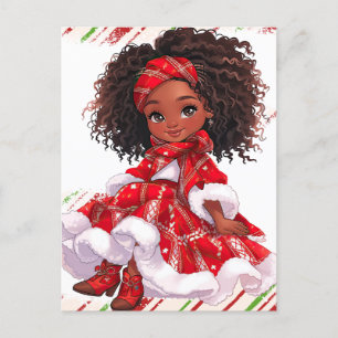 Carte Postale Joyeux Noël Black Girl Melanin Girls Xmas Red