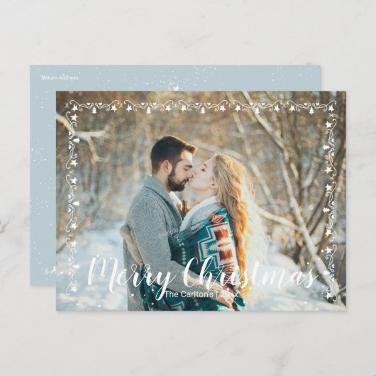 Carte Postale Joyeux Noël blanc Garland Trier & Script (Devant / Derrière)