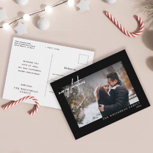 Carte Postale Joyeux Noël blanc moderne Lettres photo noir