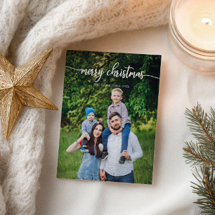 Carte Postale Joyeux Noël blanc Script photo unique