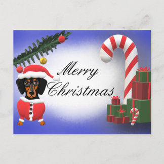 Carte Postale Joyeux Noël Blank Dachshund Chien Scène
