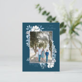 Carte Postale Joyeux Noël bleu aquarelle Fleur Cadre foncé (Debout devant)