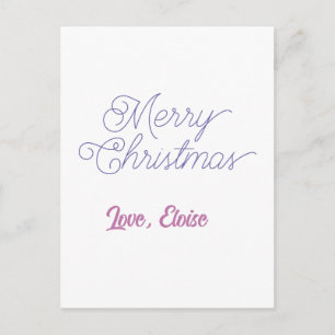 Carte Postale joyeux noël bleu nom amour simple bleu violet