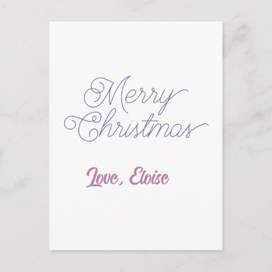 Carte Postale joyeux noël bleu nom amour simple bleu violet (Devant)