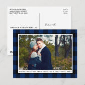 Carte Postale Joyeux Noël bleu Plaid Couple Photo (Devant / Derrière)