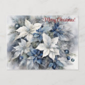 Carte Postale Joyeux Noël Bleu Poinsettia (Devant)