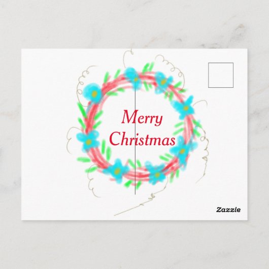 Carte Postale Joyeux Noël bleu rouge guirlande aquarelle vacance (Dos)