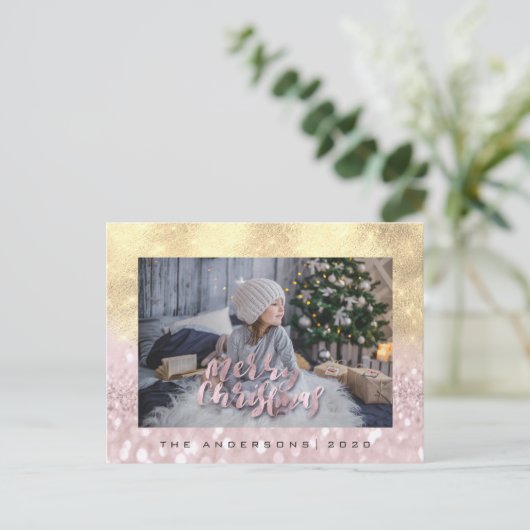 Carte Postale Joyeux Noël Blush FauxGold Spark Parties scintilla (Debout devant)