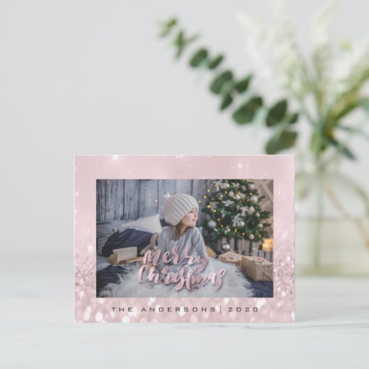 Carte Postale Joyeux Noël Blush Gold Spark Parties scintillant p (Debout devant)