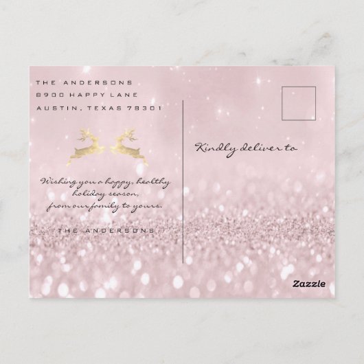 Carte Postale Joyeux Noël Blush Gold Spark Parties scintillant p (Dos)