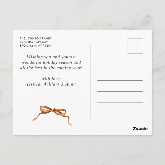 Carte Postale Joyeux Noël Boho Bow Ribbon 2 Photo (Dos)