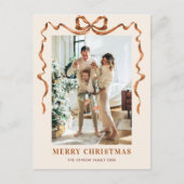 Carte Postale Joyeux Noël Boho Bow Ribbon 2 Photo (Devant)