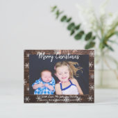 Carte Postale Joyeux Noël Bois rustique et flocons de neige (Debout devant)