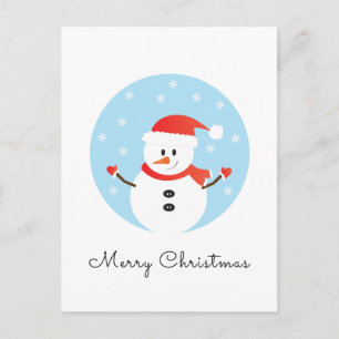Carte Postale Joyeux Noël Bonhomme de neige Flocons