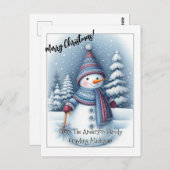 Carte Postale Joyeux Noël Bonhomme de neige, Personnalisé (Devant / Derrière)