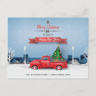 Carte Postale Joyeux Noël Bonne année   Camion rouge Vintage