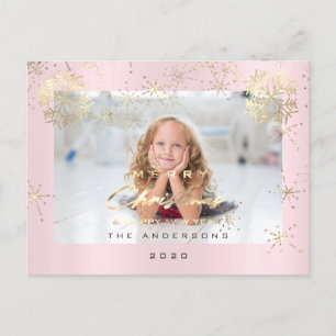 Carte Postale Joyeux Noël Bonne année Gold neige rose photo