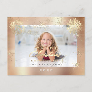 Carte Postale Joyeux Noël Bonne année Gold neige Rose photo