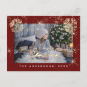 Carte Postale Joyeux Noël Bonne Année Gold Snow Maroon Photo (Devant)