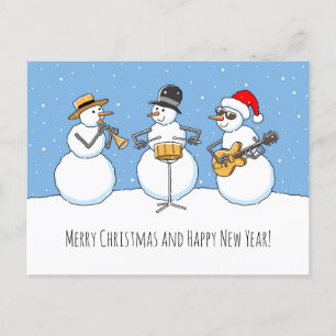 Carte Postale Joyeux Noël Bonne année Snowman Jazzband