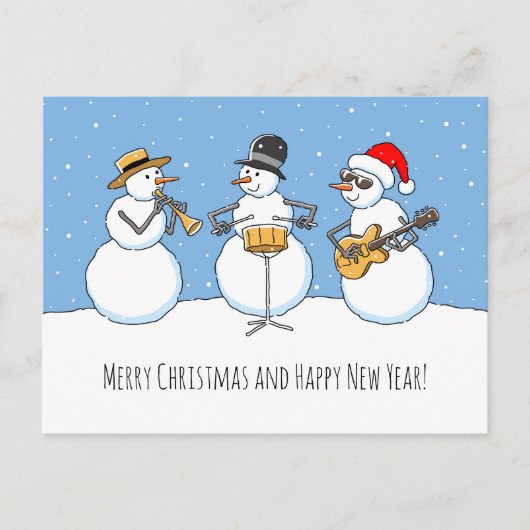 Carte Postale Joyeux Noël Bonne année Snowman Jazzband (Devant)