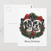 Carte Postale Joyeux Noël Boston Terrier Chiens de vacances Wrea (Devant / Derrière)