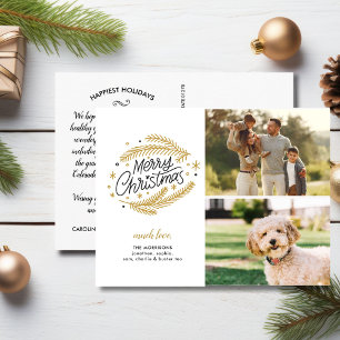 Carte Postale Joyeux Noël Botaniques Or, 2 Photos