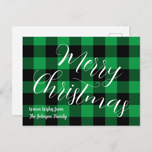 Carte Postale Joyeux Noël Buffle vert Plaid (Devant / Derrière)