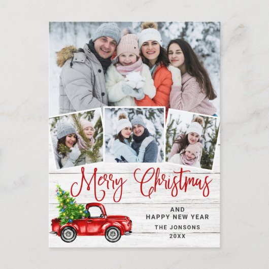 Carte Postale Joyeux Noël Camion de ferme rouge 4 Photo (Devant)